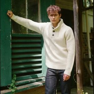 Schott Bros Funnel Neck Military Sweater Cream White Button S